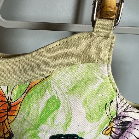Green and White Artistic Butterfly Tote Bag - Picture 3 of 3